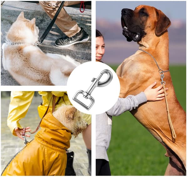 Robust svängbart hundkoppel, 4 clips, karbinhake, krok och trigger clip