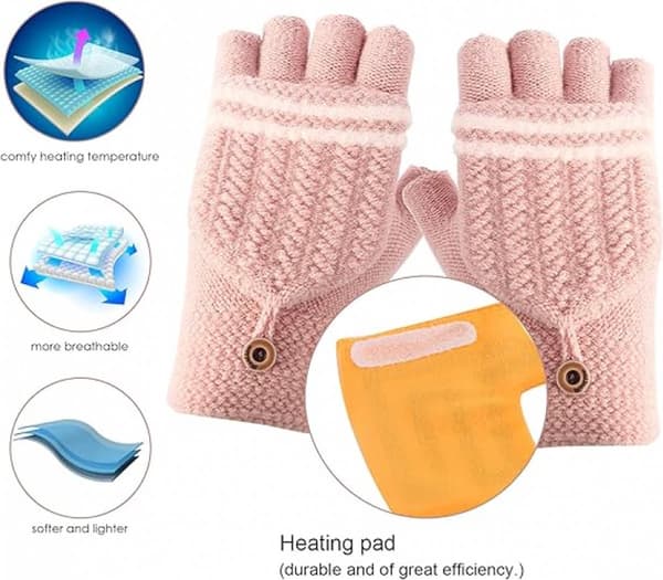 Unisex USB Uppvärmda Handskar - Stickade Skyddshandskar - Rosa