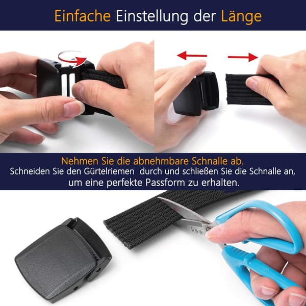 Herrbälte - Bälte med plastspänne - Fullt justerbart arbetsbälte - 120 cm - Svart