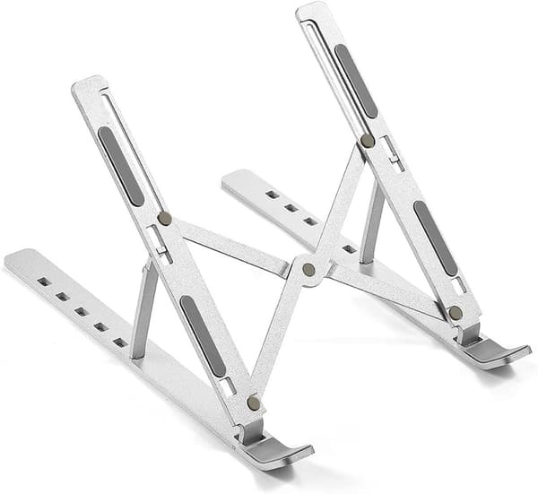 Stasjonær Laptop Stativ, Ergonomisk Aluminium Datamaskin Stativ, Datamaskin Stativ, 6 Justerbare Vinkler Sklisikkert Datamaskin Stativ, Sammenleggbart, Bærbart, Sølv