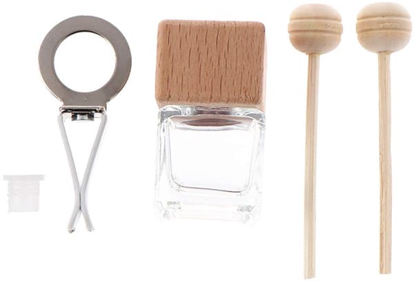 10-pack 8 ml Klar ss Bil Luftfräschare med Klämma och Diffuser Tomma Eterisk Olja Parfymflaskor och Diffuser Ventil Tjock ss Ornament med Trä