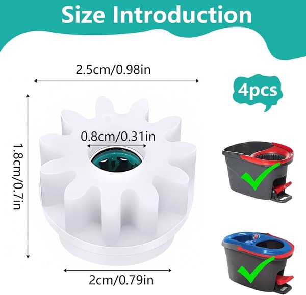 4-delt sæt af reservedele til en spinmoppe, envejslejegear - passer til Vileda 2,5 x 1,8 cm (hvid)