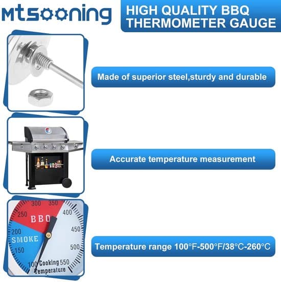 Grill Ovn Termometer - Stort Display, Rustfrit Stål Design - Velegnet til Rygning og Trækul - Sølv