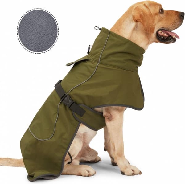 Hundtäcke - Reflexjacka - Varma ytterkläder - Armégrön - Storlek S (10-14 kg)