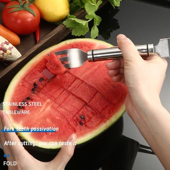 Todelt vannmelonskutter - 2-i-1 fruktkutter i rustfritt stål - Sølv, todelt