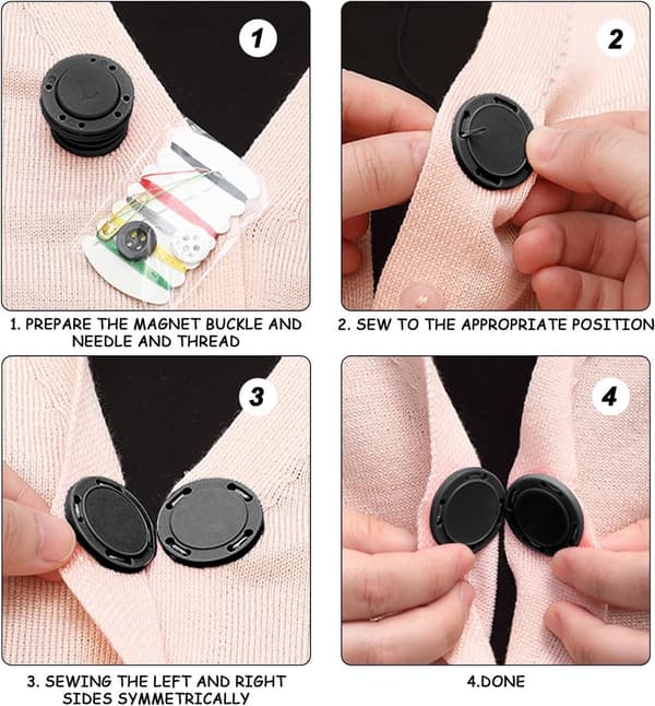 6-pack - Magnetknappar - Klädknäppen - Syknappar - Svart - 26mm