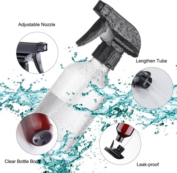 Gjenfyllbare sprayflasker, justerbart sprayhode, 2 stk, transparent, 300 ml