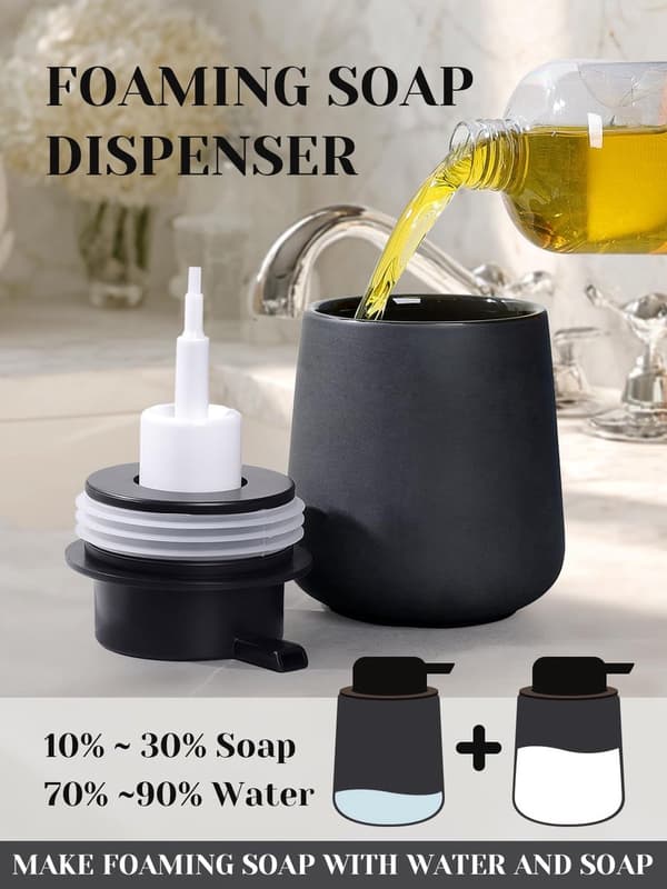 Keramisk skumsæbedispenser, skum håndsæbedispenser til badeværelse, keramisk håndsæbe opvaskemiddel moderne dispenser med pumpe, egnet til køkken, grå