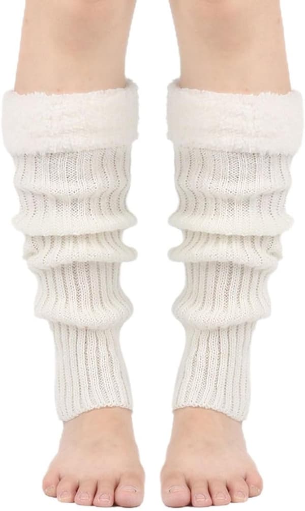 Varma stickade vintersockor - Stickade virkade ullstrumpor - Varma ullplyschstrumpor - Vit