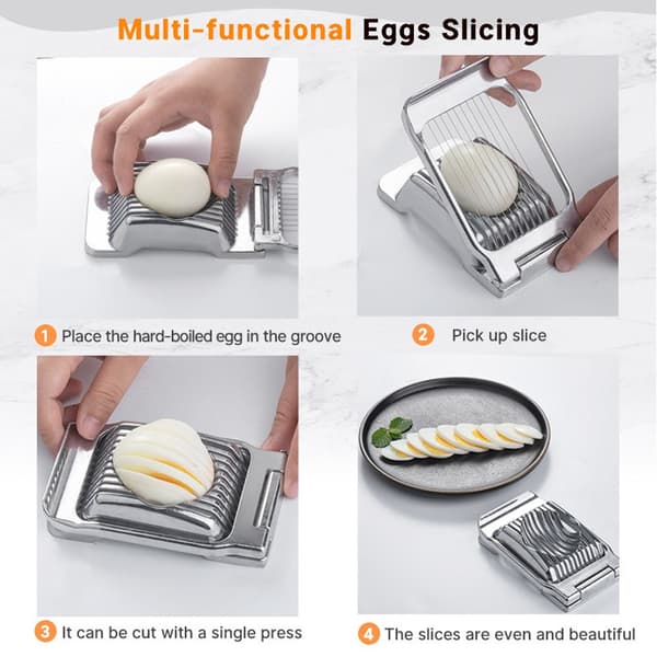 Solid eggdeler i rustfritt stål med skarpt blad, kan brukes til å kutte kokte og rå egg, jordbær, sopp, ost, multifunksjonell kutter