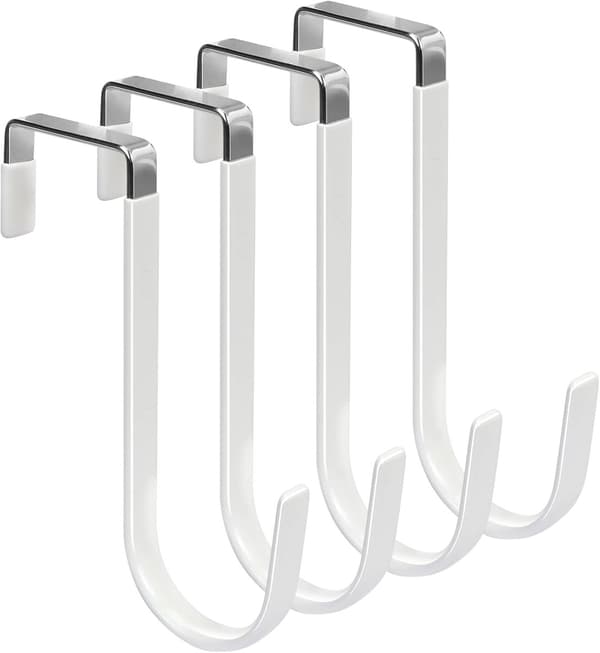 Dörrkrokar 4-pack Hängarkrokar med Anti-Rep Gummi Robust Organizer för Vardagsrum Sovrum Kläder Handdukar Hattar Jackor Väskor Vit