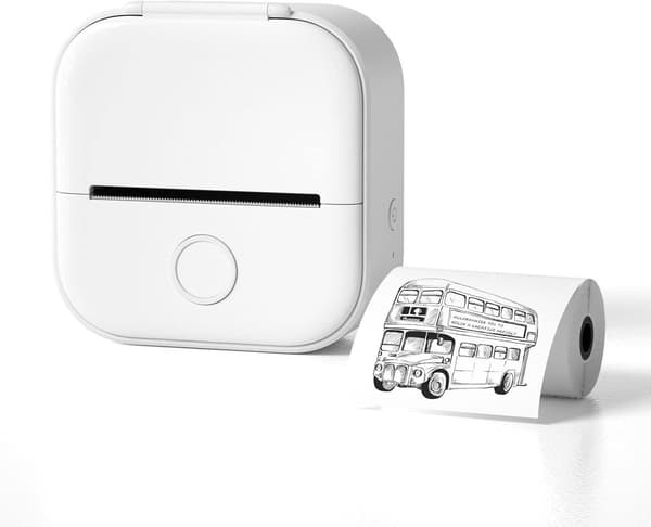 Klistermærkeprinter, Mini Printer, Label Printer Klistermærker/Blækfri Printer Bluetooth/Håndholdt Printer Bærbar Mini Printer Farve, Klistermærkeprinter, Hvid