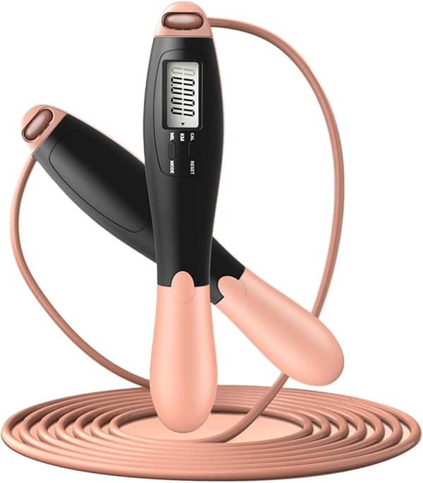 Hopprep - Räknebart hopprep - Justerbart rep - Träningsrep för vuxna (Svart + Rosa)