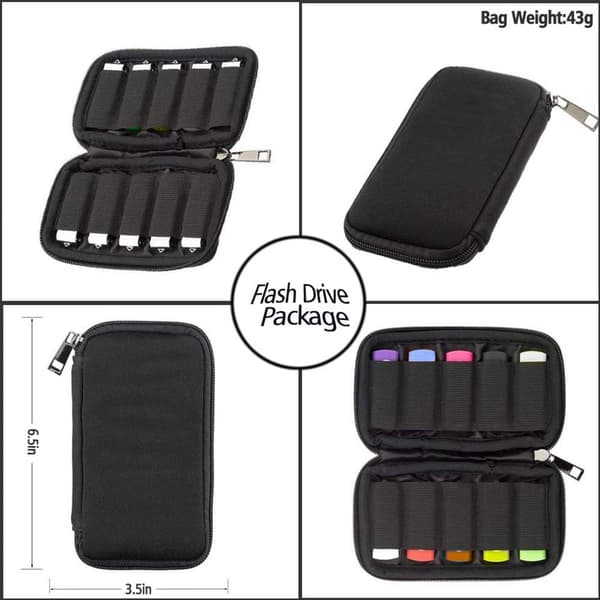 1 stk. - USB opbevaringspose - USB beskyttende opbevaringspose - Sort - 10 rum - 16*9 cm