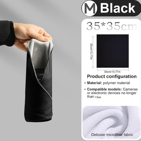Magic Pack - 35*35cm - Foldbart stof - Kamerabeskyttelse - Ridsbeskyttelse - Sort