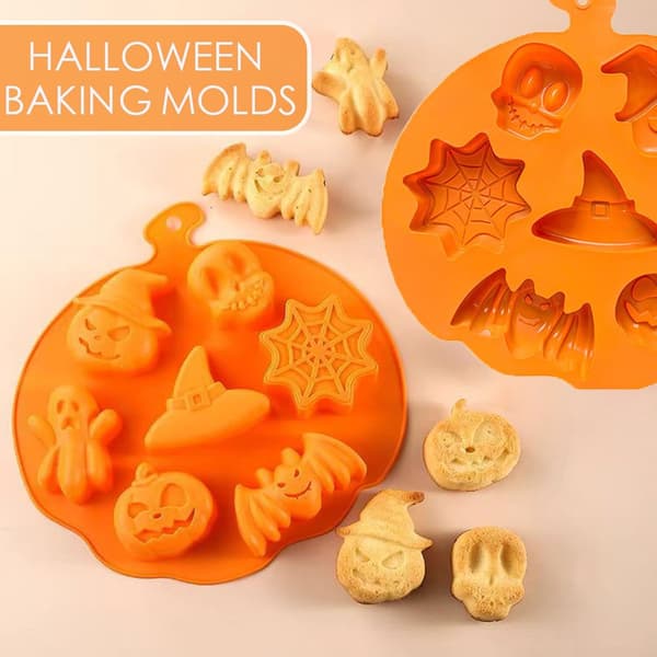 2-delt sæt - Halloween forme - Bageform til småkager - Græskarforme - 7 mønstre - Orange - 26*26 cm