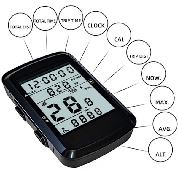 Cykelcomputer - speedometer GPS - 2,4 tommer med LED-belysning
