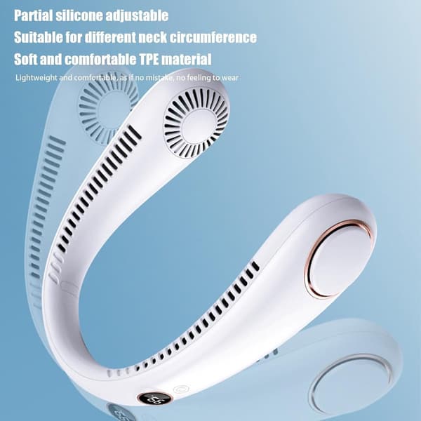 Bladeless halsventilator - Bærbar halsventilator - 5 tilstande - med display - Genopladelig - Hvid