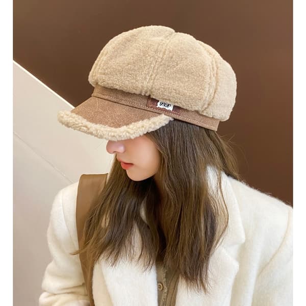 Stilig åttekantet caps, varm og kuldebestandig baseballcaps, Beige