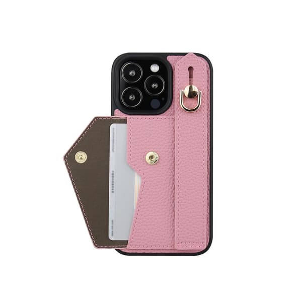 iPhone 15 Pro Max, armbandsskal, kortfodral (rosa)