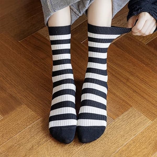 5-par pakke - Stribede strømper til kvinder - Sort- og hvidstribede strømper til kvinder - Leggings
