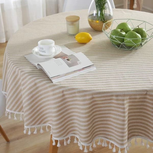 Beige Rund Duk - Vaskbar Duk med Linstruktur - Boho Duk - 150cm