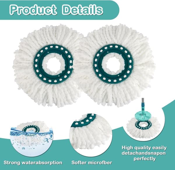 2-delt gulvvasker erstatningstrekk, moppe erstatningshode egnet for Leifheit Clean Twist Disc Mop Systèmes, moppehode, erstatningsmikrofiber
