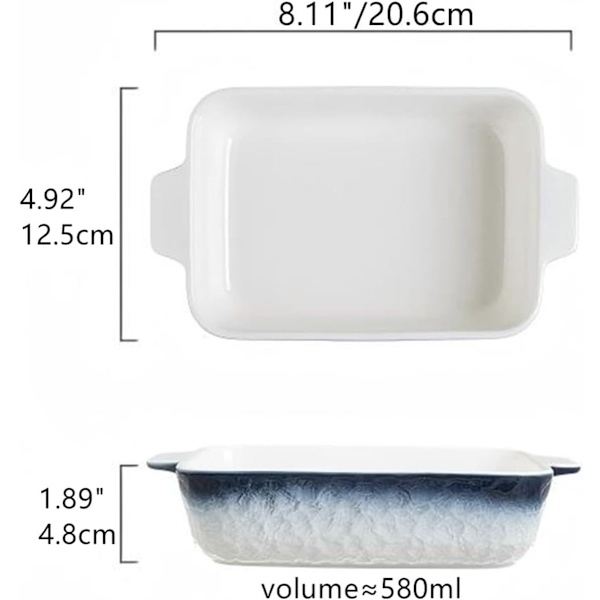 Keramisk Bakplåtsset, Rektangulära och Breda Bakformar, Ugn/Mikro/Diskmaskinssäker (Grå-Blå, 20 cm)