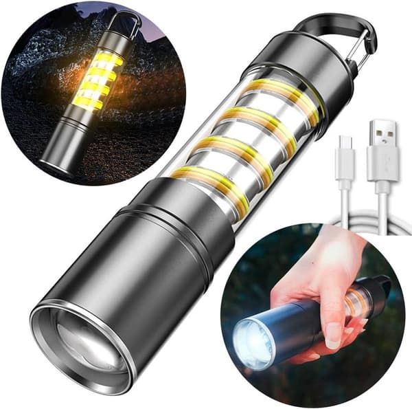 LED Utendørs Lommelykt & Lykt, USB Type-C, 5 Lysmoduser, 1200mAh Batteri for Camping