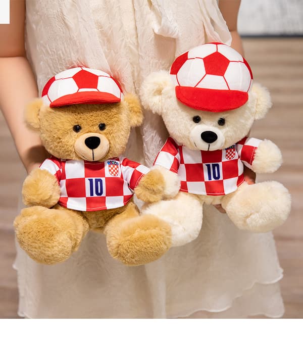 Fodbold-tema bamseplysdyr, brun (25 cm)