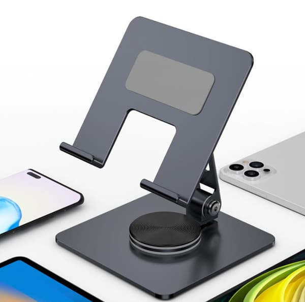 Tablet Holder, 360° Roterende Metal Folde Tablet Stand til iPad (Grå)
