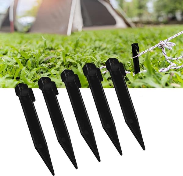 5 pløkker, pålidelig telt- og markisemontering, sort, 15 cm