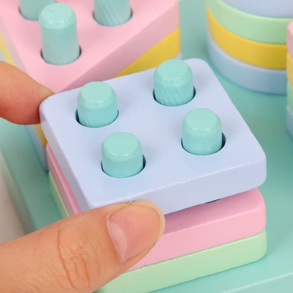 Træform-matchende stablepinde, farverigt legetøj til tidlig barndomsundervisning, Macaron rektangulær