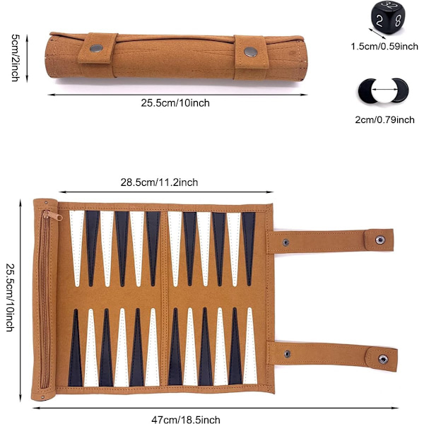 Backgammon Set - Vikbar - Portabelt och lätt Backgammon Set
