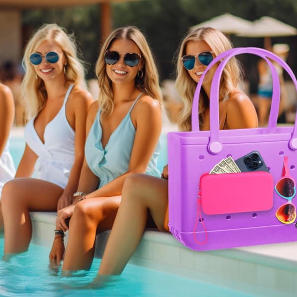 1 set - Väskaccessoarer - Silikonficka med dragkedja - Väskberlock - Rosröd - Kompatibel med strandväskor