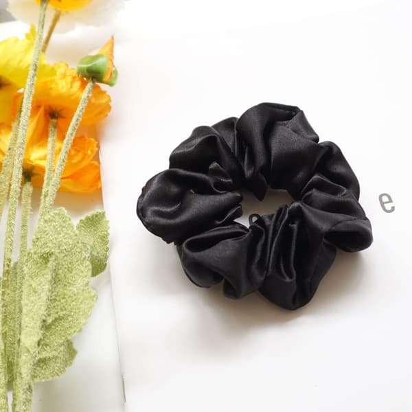 Sæt med 6 bløde elastiske satin hårbånd - til piger - sort - 11 cm / 4,3 tommer