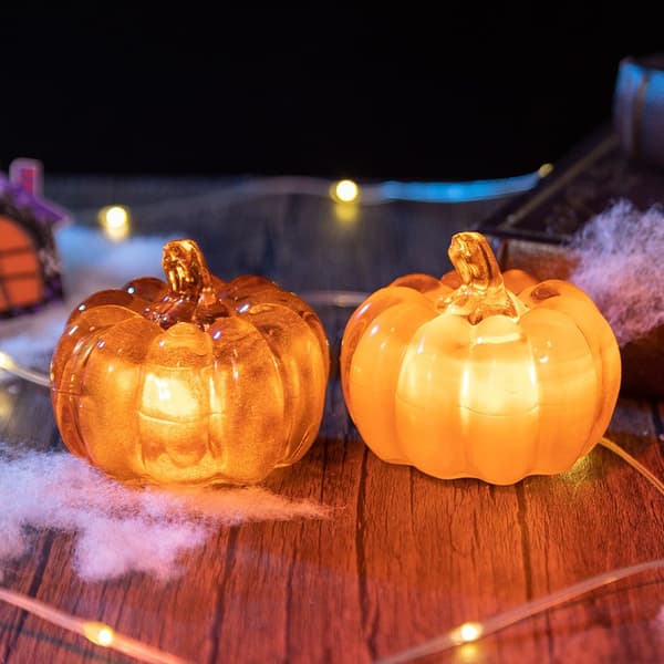 Græskardekoration med LED-lys - Græskarlygte - Efterårsdekoration - Halloween græskar (orange)