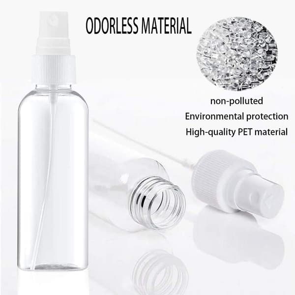 Bärbart kosmetiskt sprayflaskset, 100 ml tomma reseflaskor i plast/klar fin dimma (5 x 100 ml).