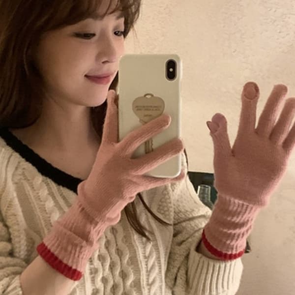 Varme efterår/vinter handsker, fingerløse touchscreen handsker, blomme pink
