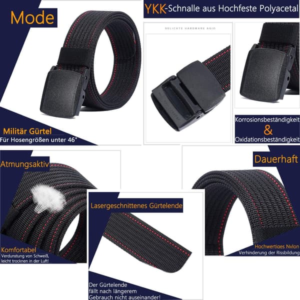 Herrbälte - Bälte med plastspänne - Fullt justerbart arbetsbälte - 120 cm - Svart
