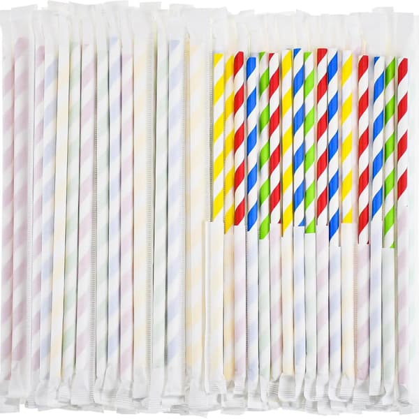 100 blandade randiga papperssugrör, engångssugrör, individuellt förpackade.