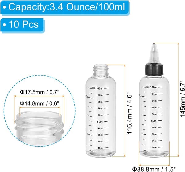 10-pack - 100ml Pigmentblandningsoljeflaskor - Genomskinliga klämflaskor i plast - Graderade klämflaskor