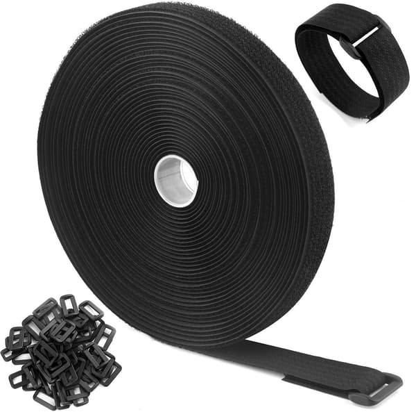 Kabelbindere med burre, 5 m, 10 mm, sort