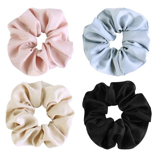 4 stk. hårelastikker - satin elastiske bløde hårelastikker - hårbøjler til piger og kvinder - sort + beige + pink + grå