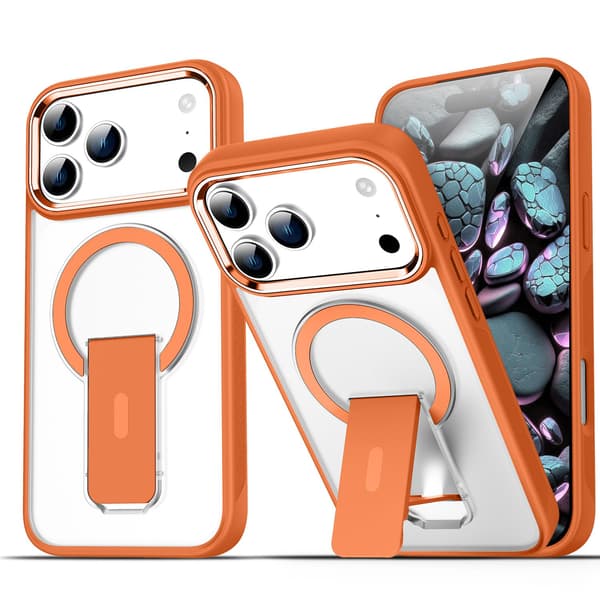 Kompatibel med iPhone 17 PRO stativfodral, anti-fingeravtrycksfodral, orange