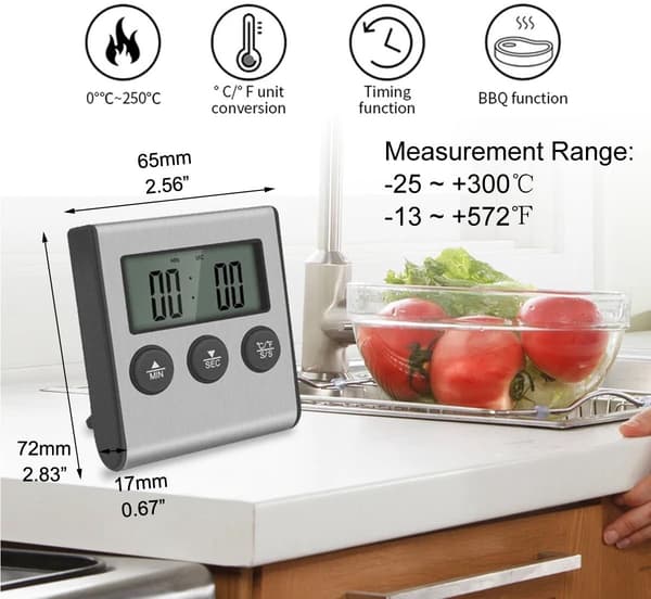 Digital LED-termometer med sond, mattermometer, med timerfunktion, matlagnings- och grilltermometer, för BBQ-ugnsgrill, 1 styck