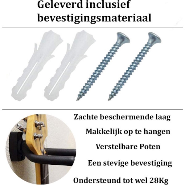 Två Delar - Dubbelset - Gitarrväggfäste - Väggfäste - Gitarrställ - Krok