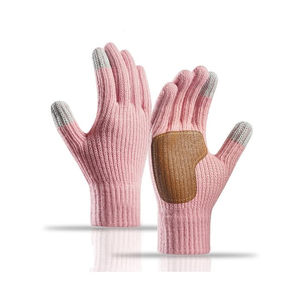 Vinter touchscreen-handskar, stickade cykelhandskar för utomhusbruk, rosa