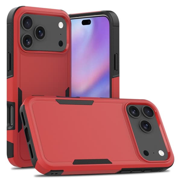 iPhone 17 Pro puhelinkotelo, iskunkestävä TPU+PC puhelinkotelo, punainen