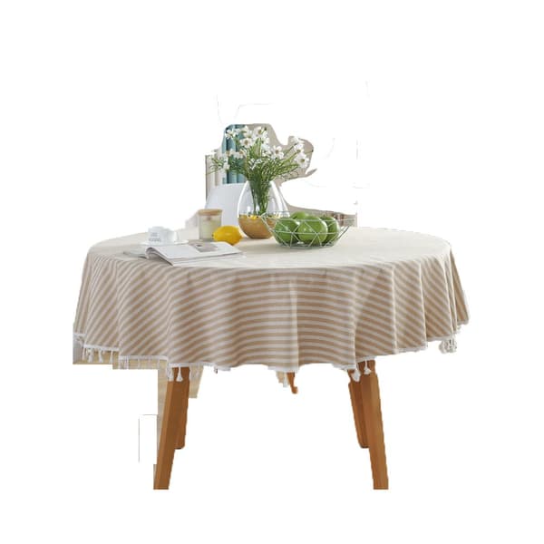 Beige Rund Duk - Vaskbar Duk med Linstruktur - Boho Duk - 150cm